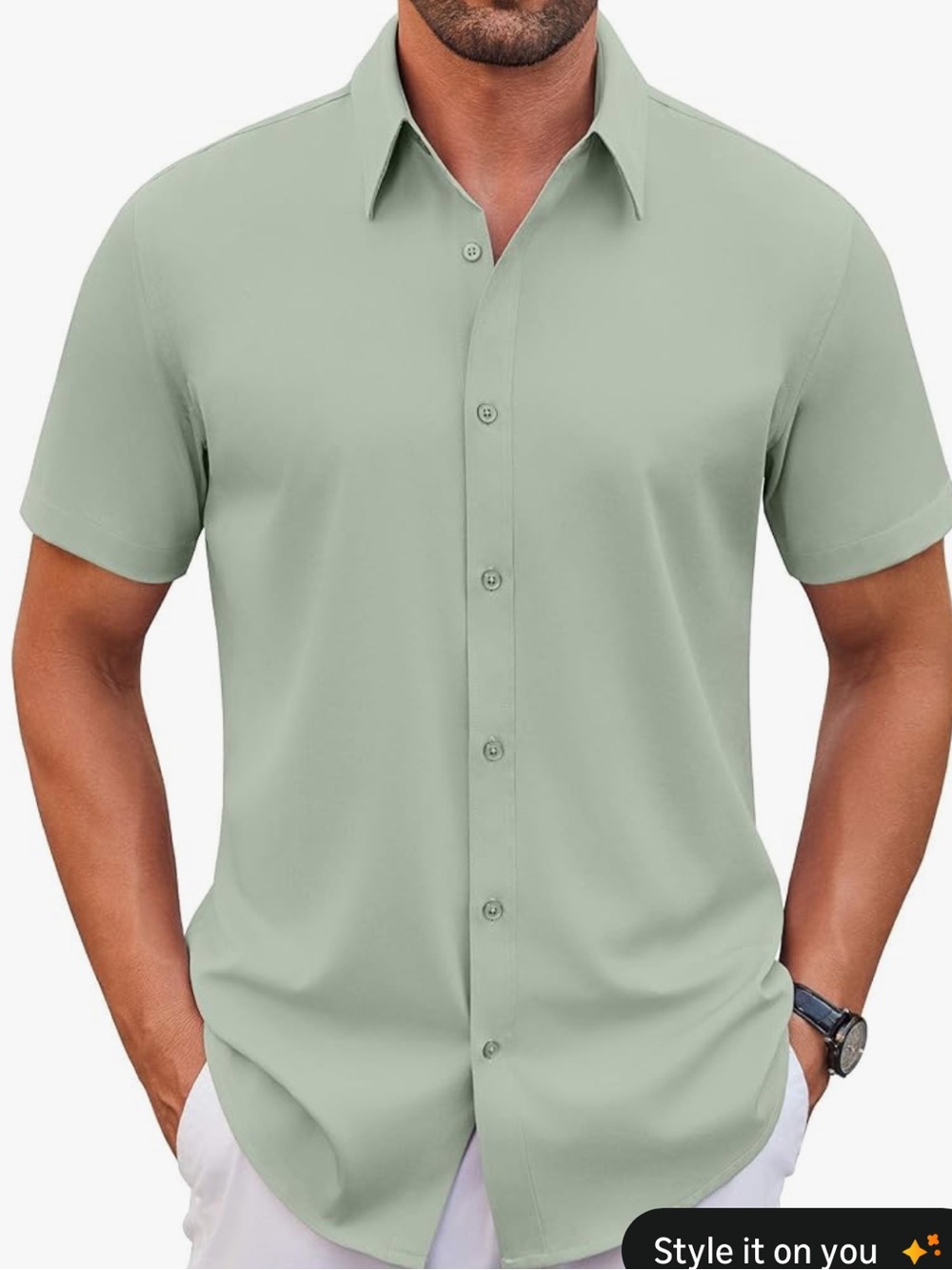 Men's COOFANDY Short Sleeve Button-Up Shirt Sage Green XXL (Brand New wout Tags)